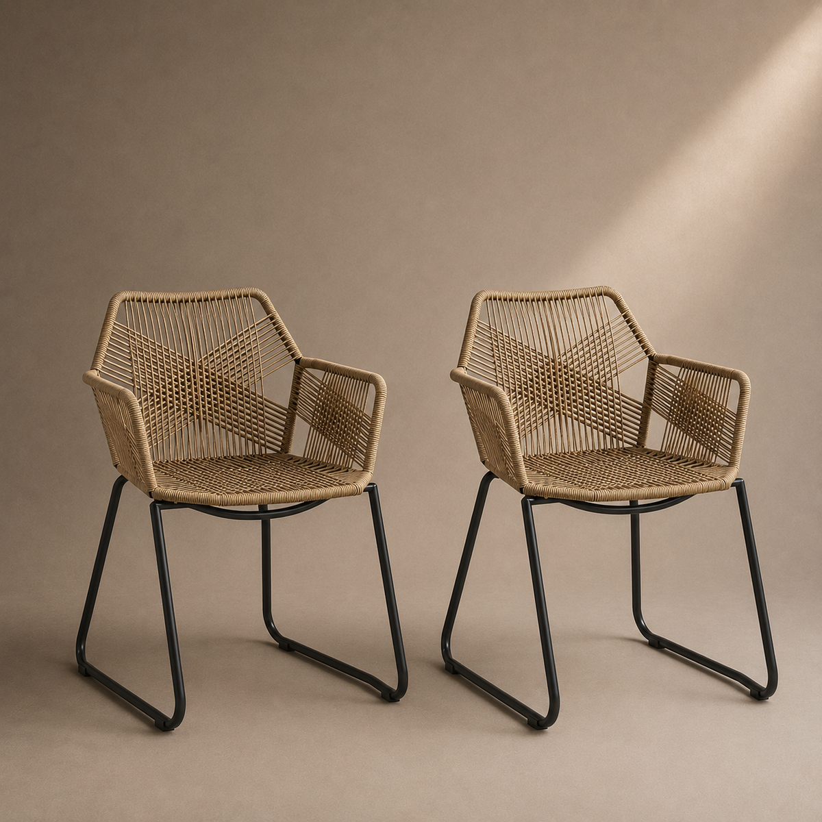 Lot de 2 chaises d'intérieur en osier style bohème