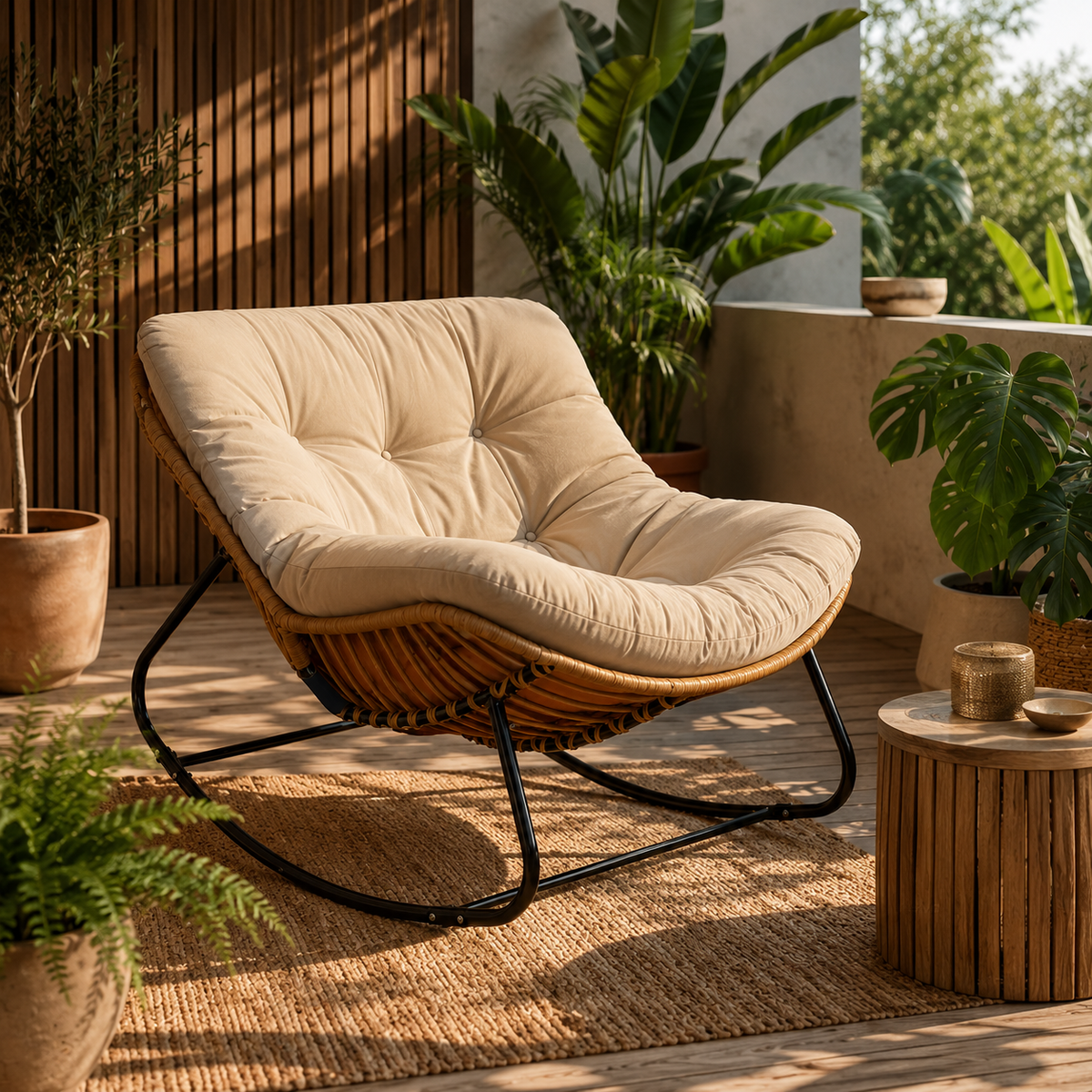 Chaise longue d'extérieur en osier toutes saisons
