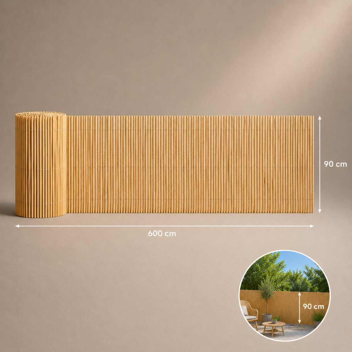 Canisse en osier naturelle H.90cm x L.6m pour Balcon, Cloture, Terrasse, Pergolas