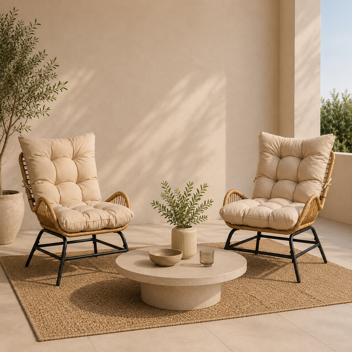Fauteuil inclinable en osier & coussin matelassé – vue 5