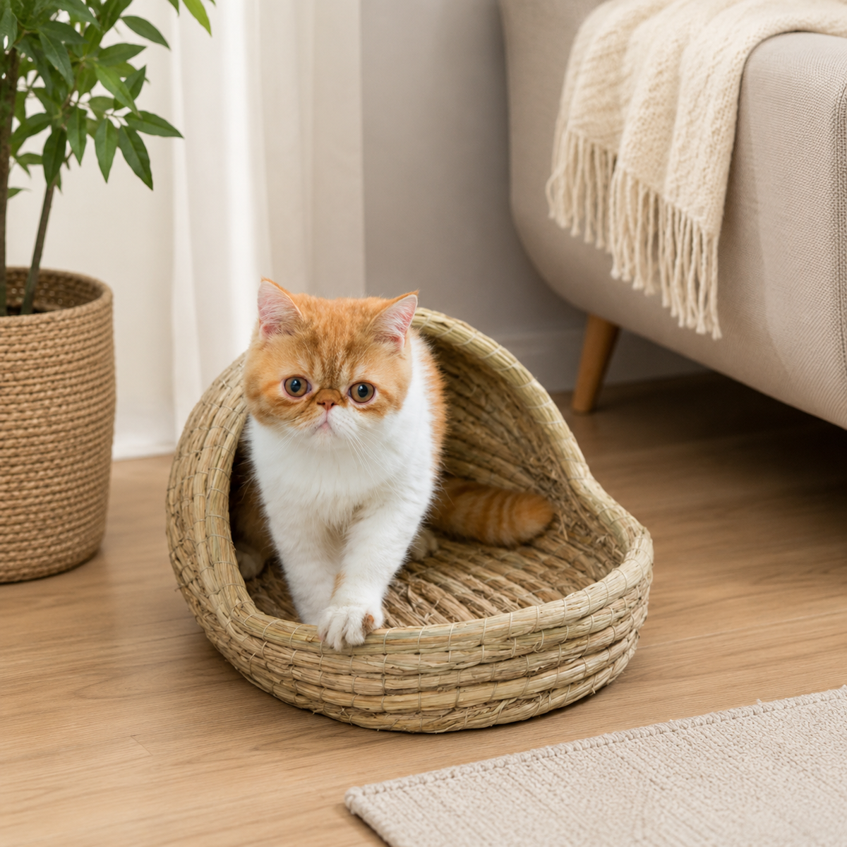 Panier pour petit chat en osier
