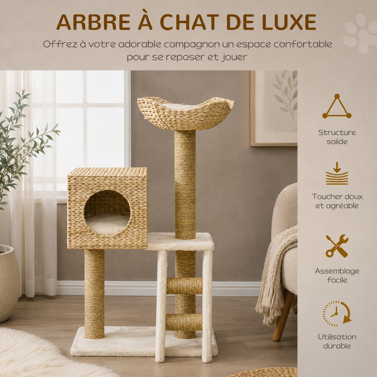 Lit pour chat en osier tour spécial griffoir
