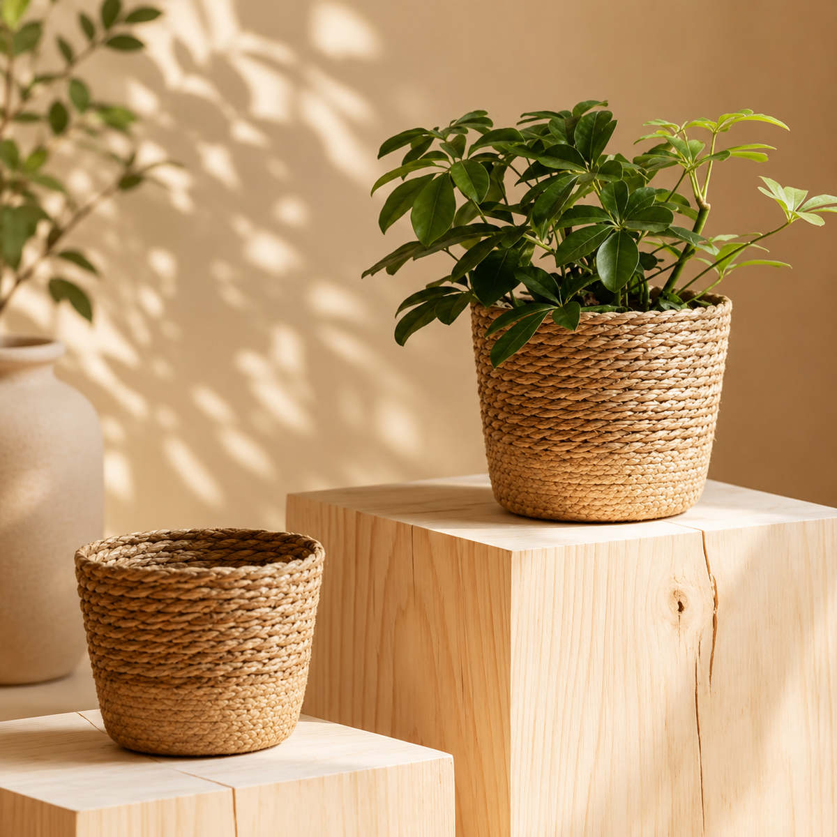 Lot de 2 cache-pots en osier tressé