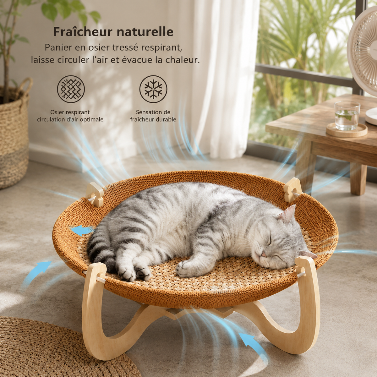 Panier rafraichissant pour chat en osier naturel