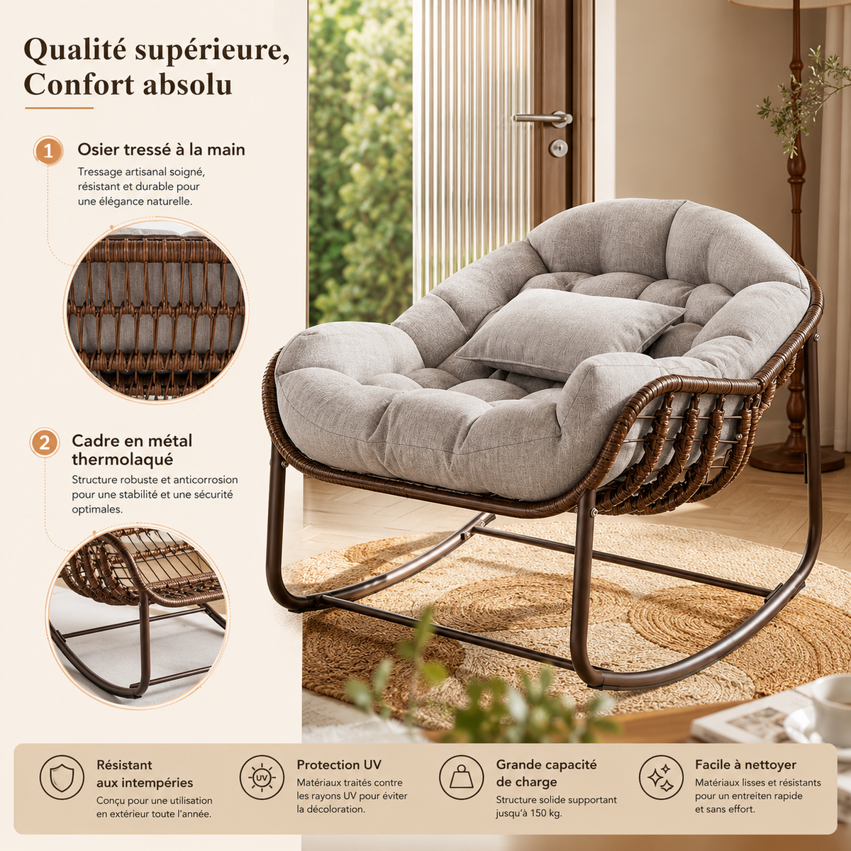 Fauteuil Papasan en osier – vue 7