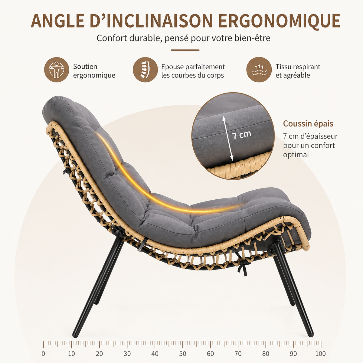Fauteuil avec repose-pieds en osier naturel