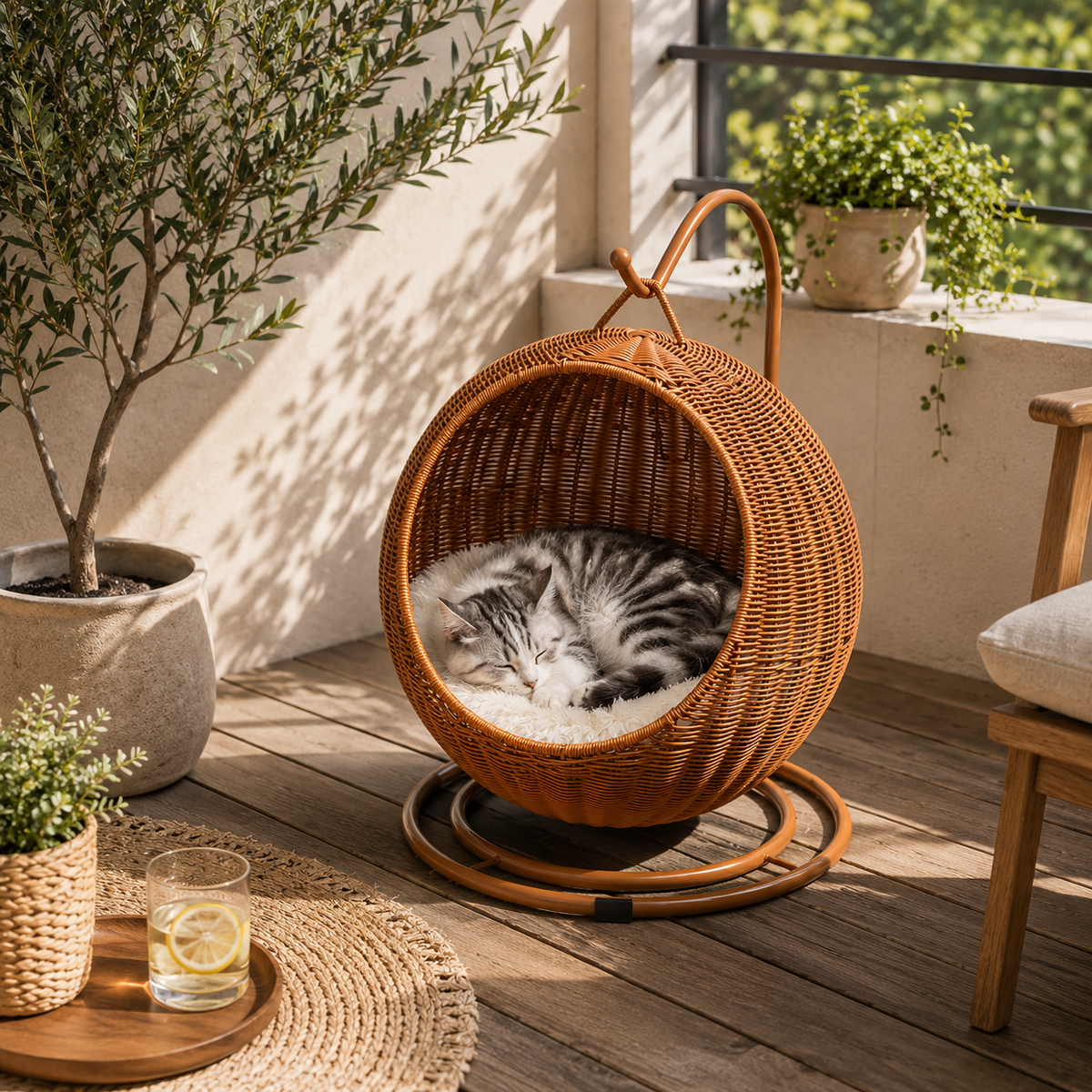 Panier pour chat suspendu en osier