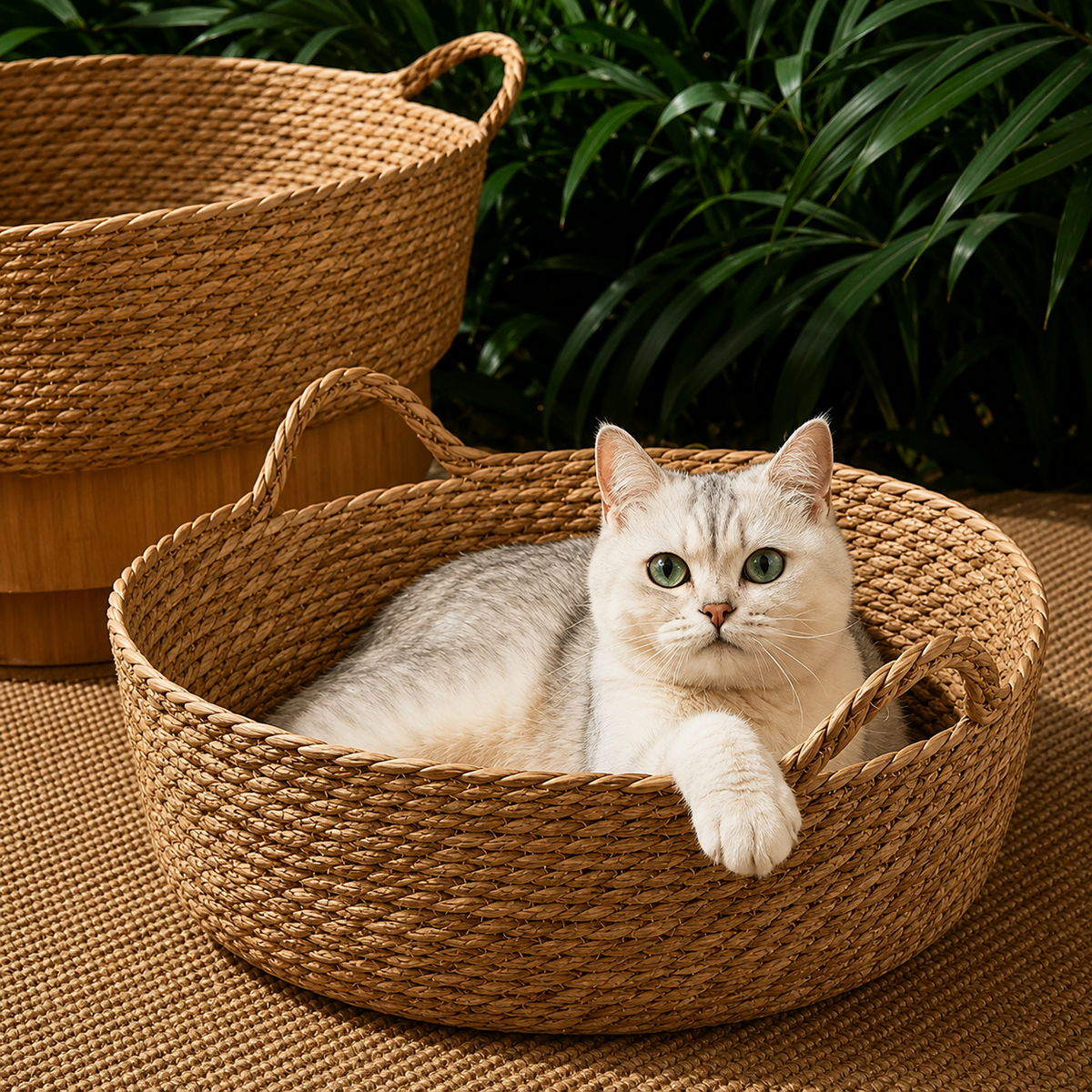 Panier pour chat en osier avec matelas