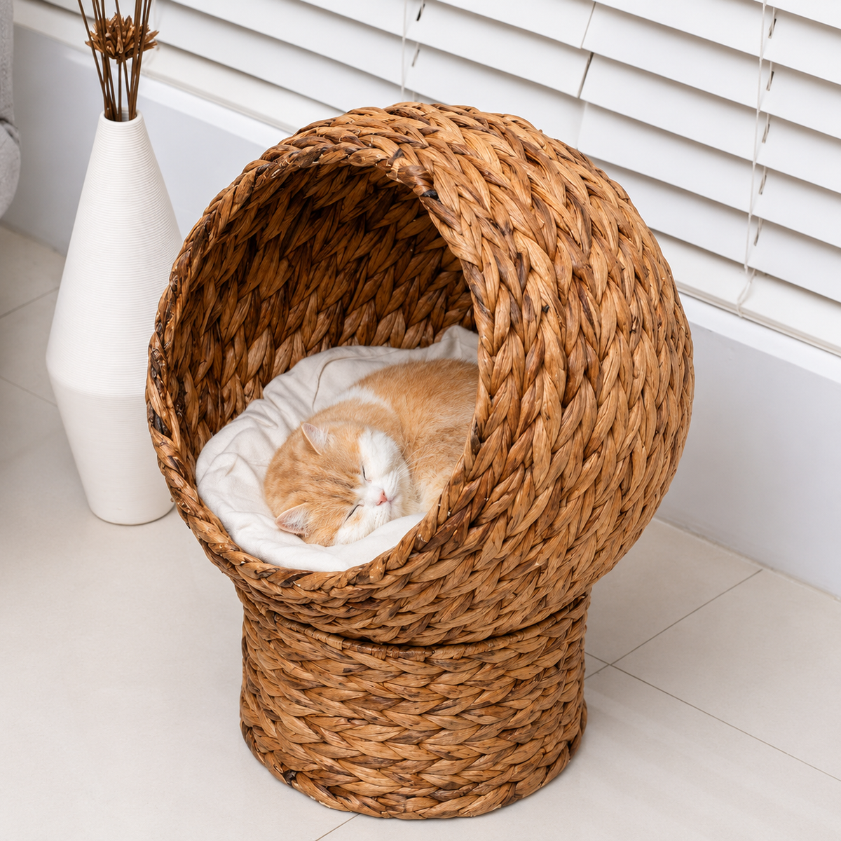 Panier surélevé pour chat en osier tissé a la main