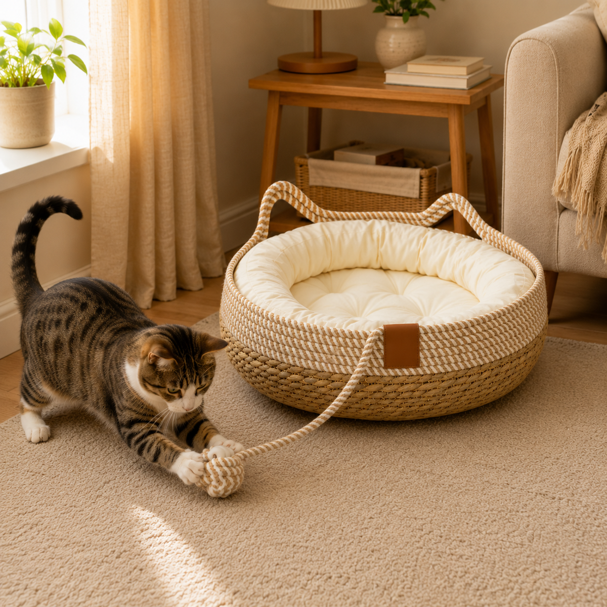 Panier pour chat en osier style oreille de chat