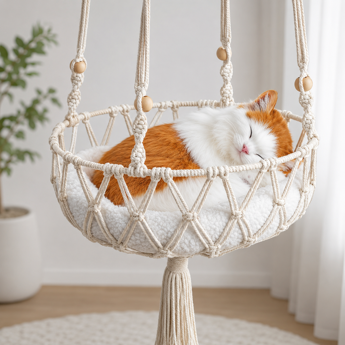 Panier suspendu pour chat en osier et coton tressé