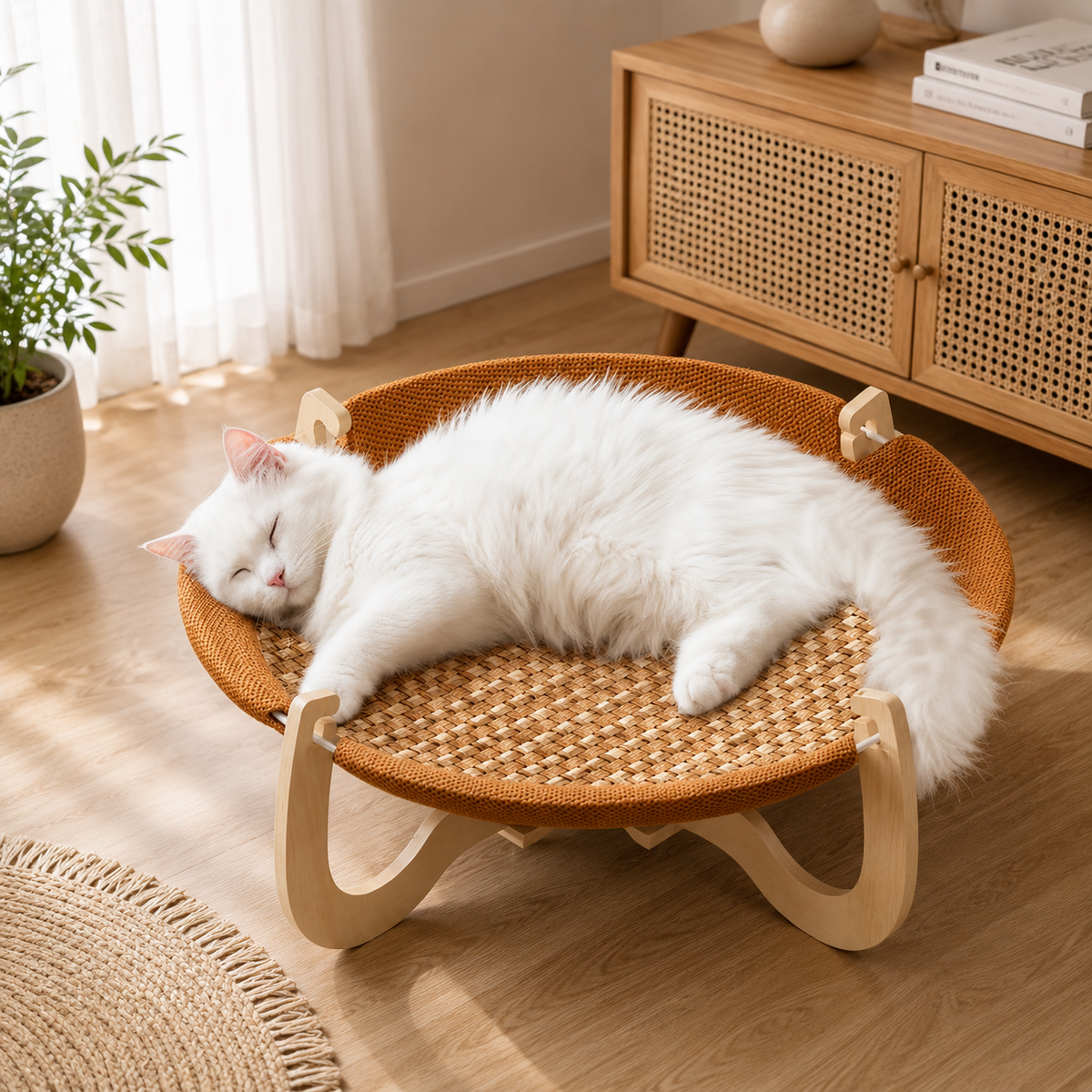 Panier rafraichissant pour chat en osier naturel