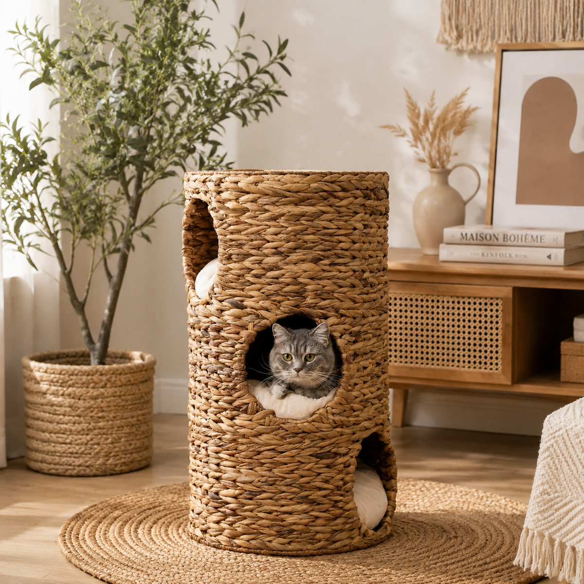 Tour pour chat en osier seagrass
