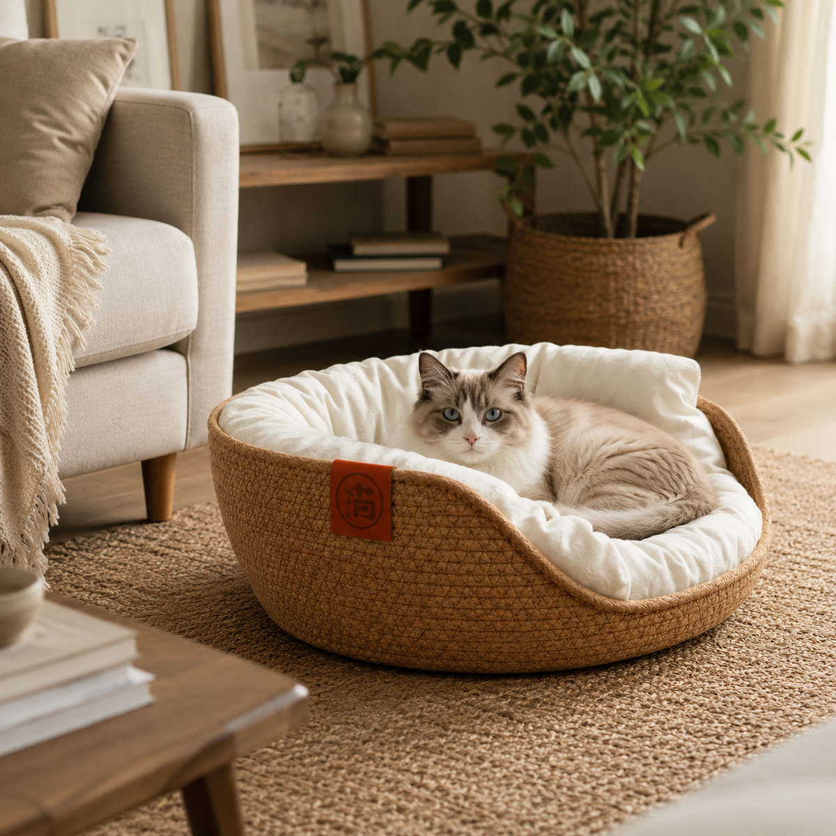 Panier pour chat en osier design
