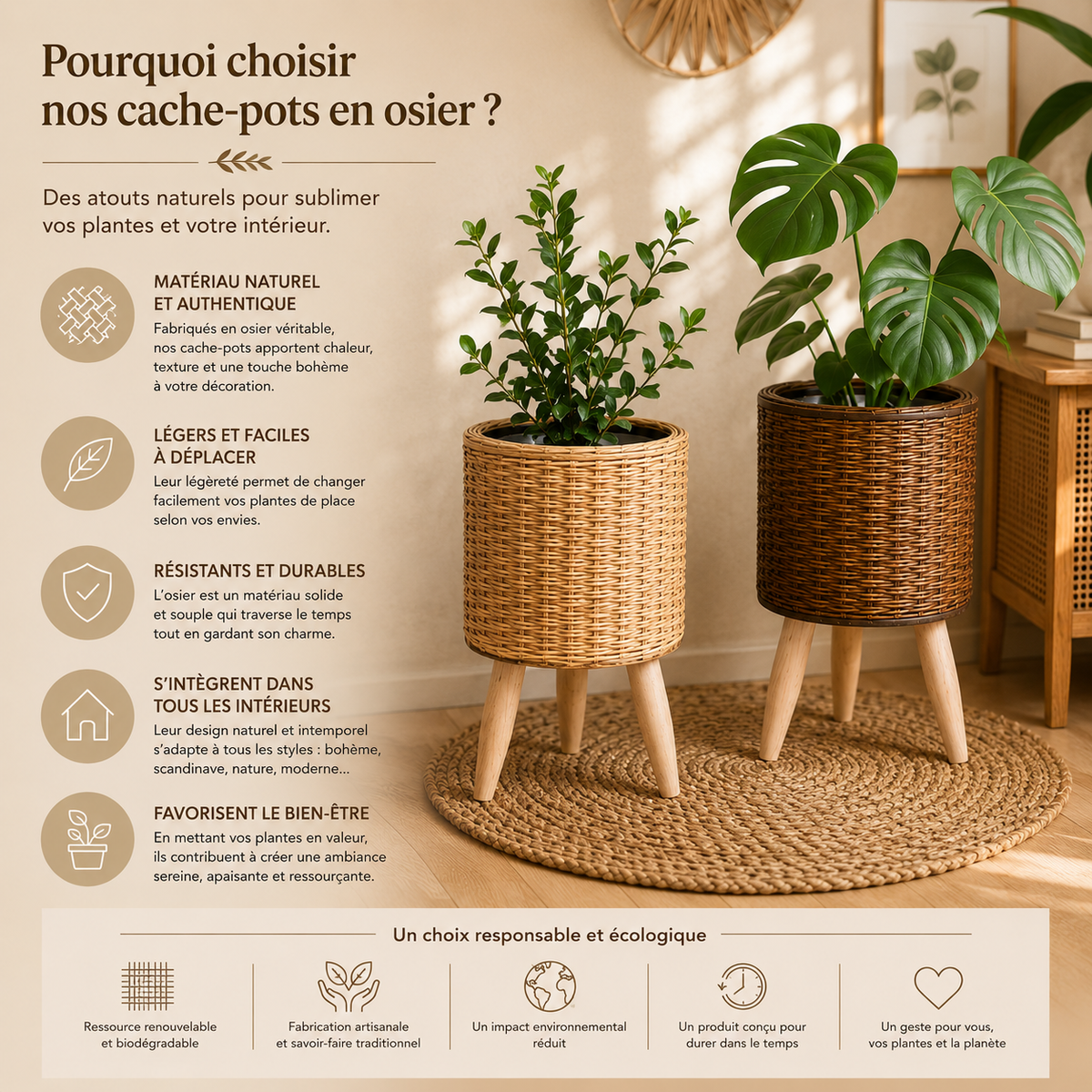 Cache-pot sur pied cylindre en osier – vue 6