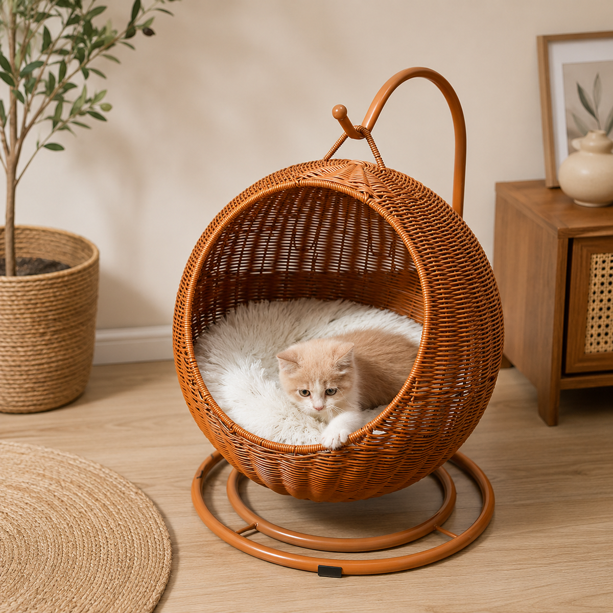 Panier pour chat suspendu en osier
