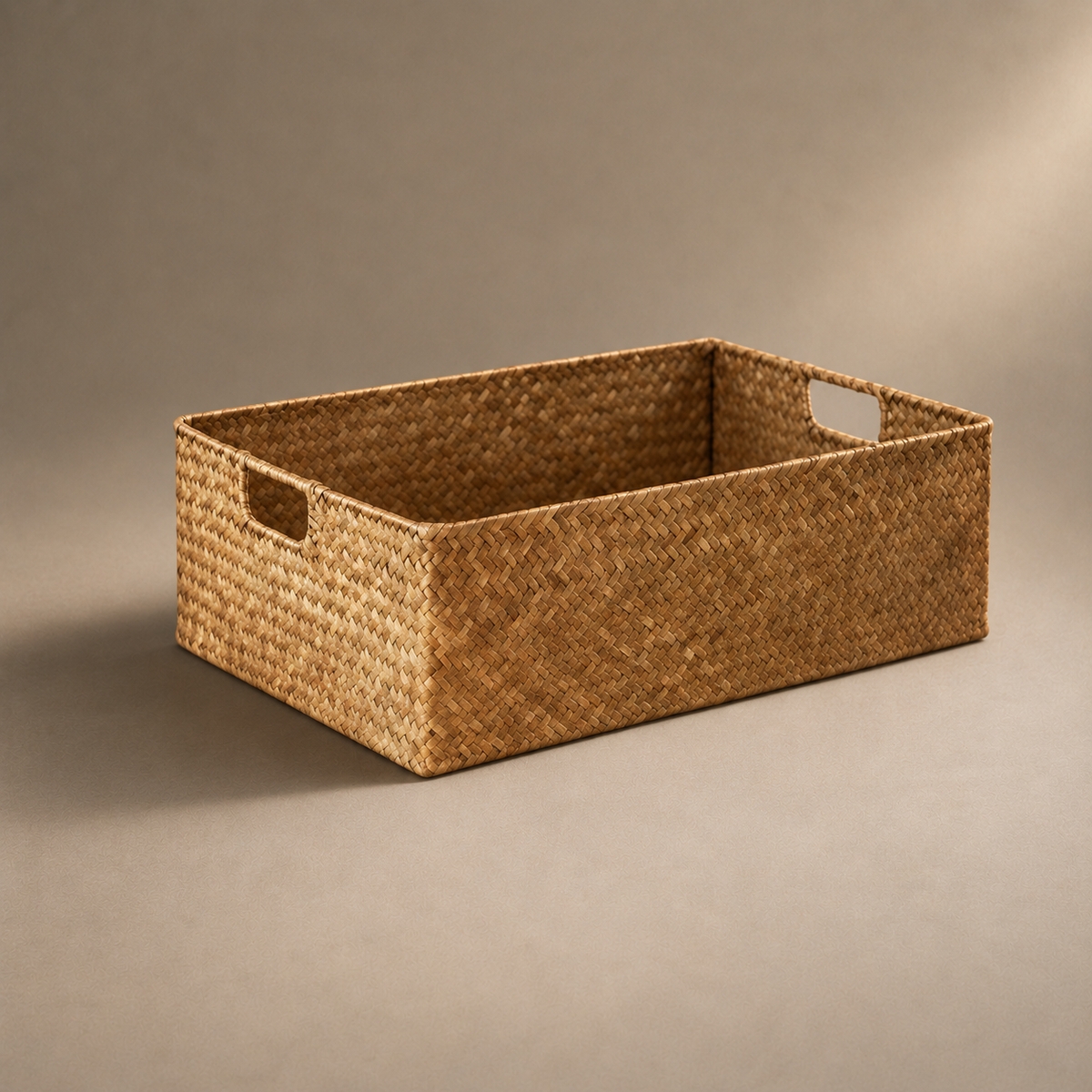 Panier de rangement rectangulaire en jonc de mer style osier avec anses
