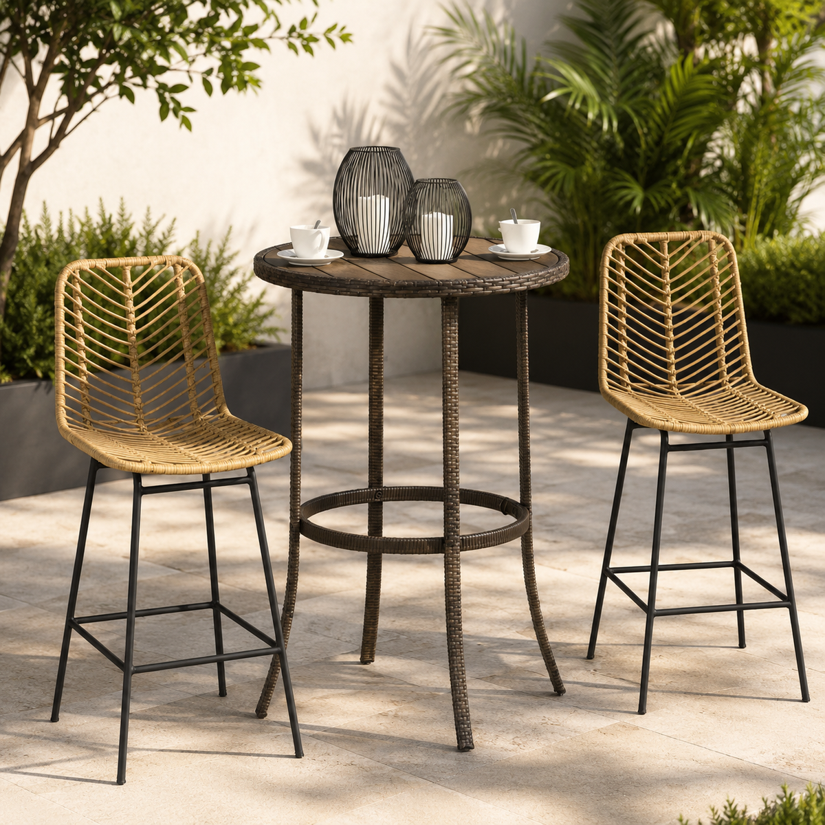 Lot de 2 tabourets de bar en osier bohème