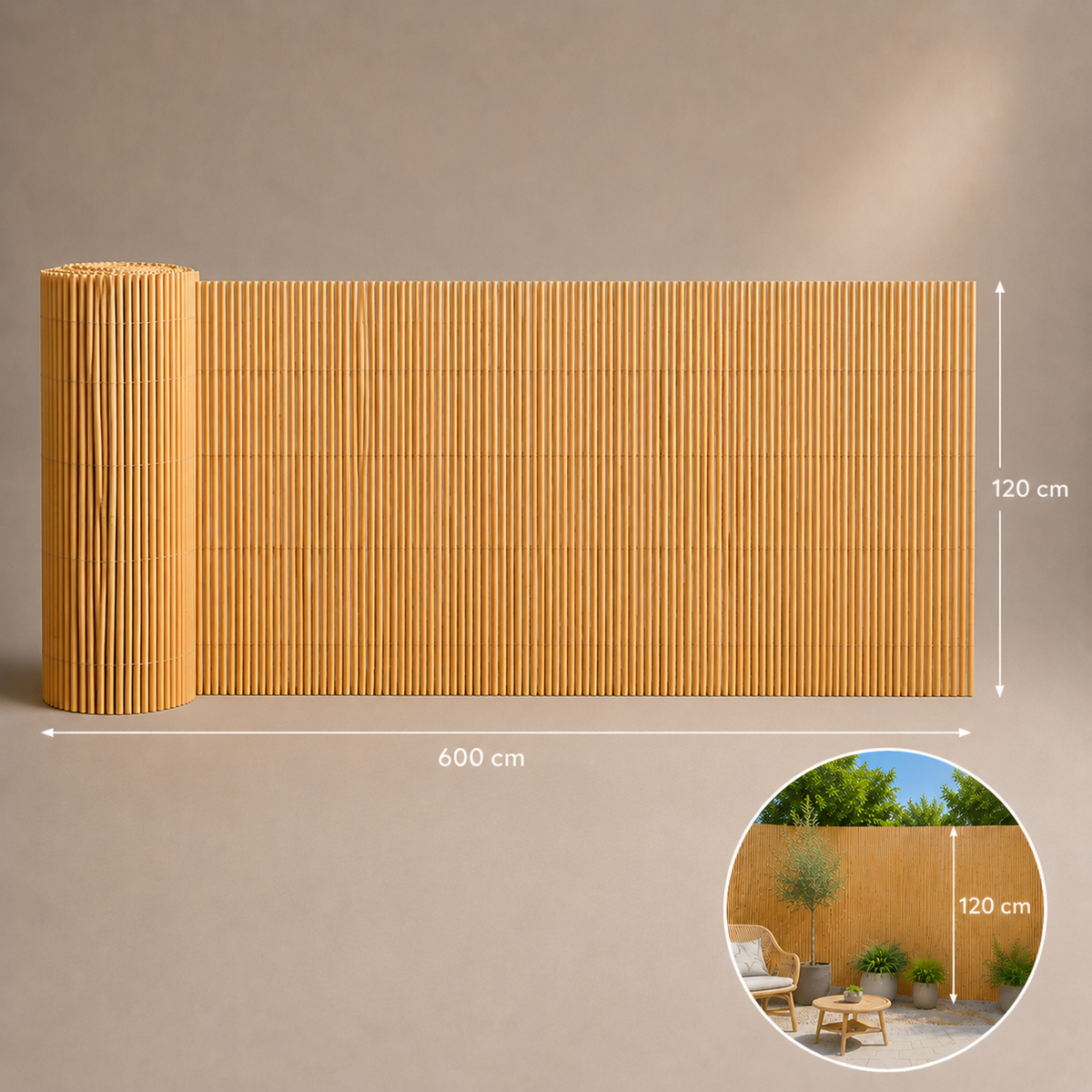 Canisse en osier naturelle H.1,2m x L.6m pour Balcon, Cloture, Terrasse, Pergolas