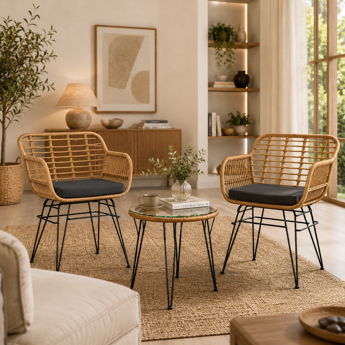 Ensemble bistro - 1 table + 2 chaises en osier – vue 3
