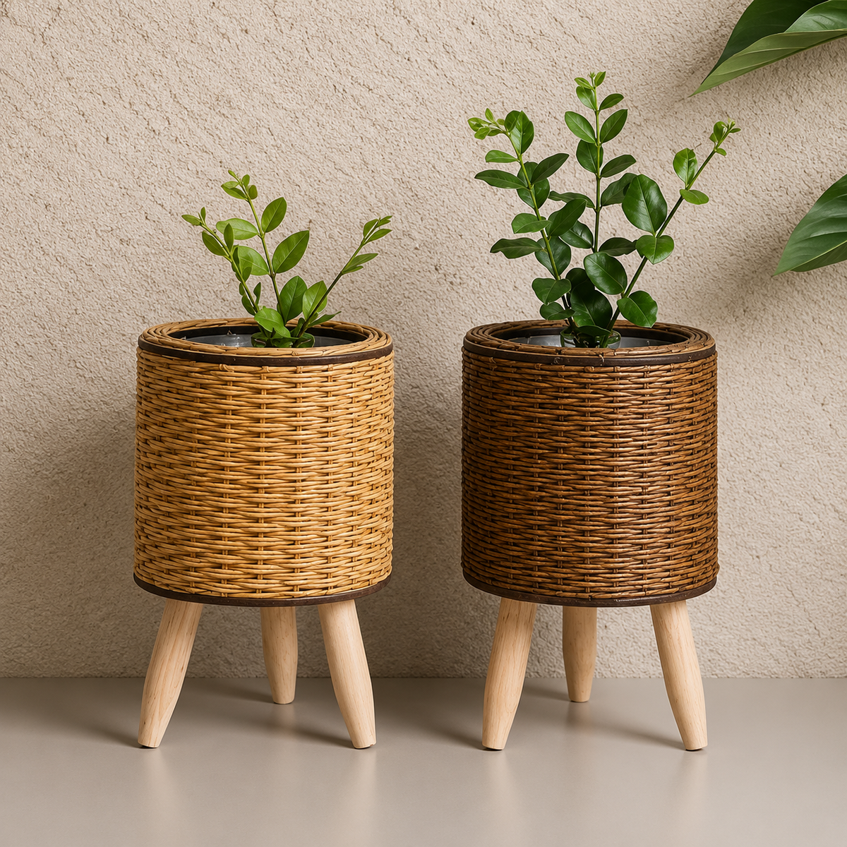 Cache-pot sur pied cylindre en osier – vue 5