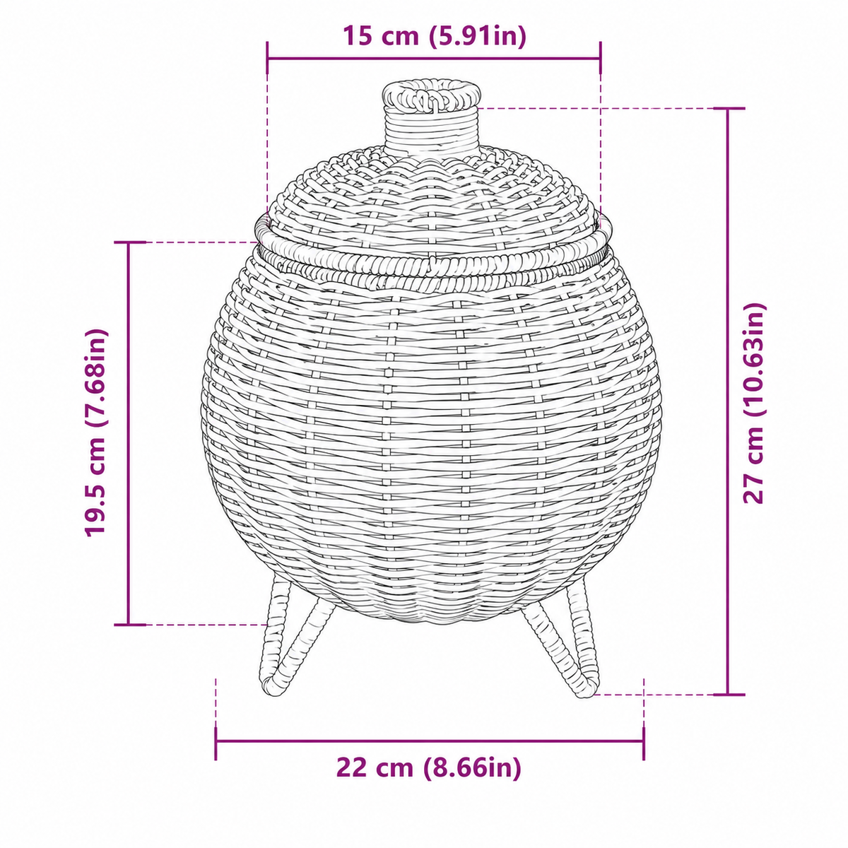 Panier de rangement à couvercle en osier style japonais