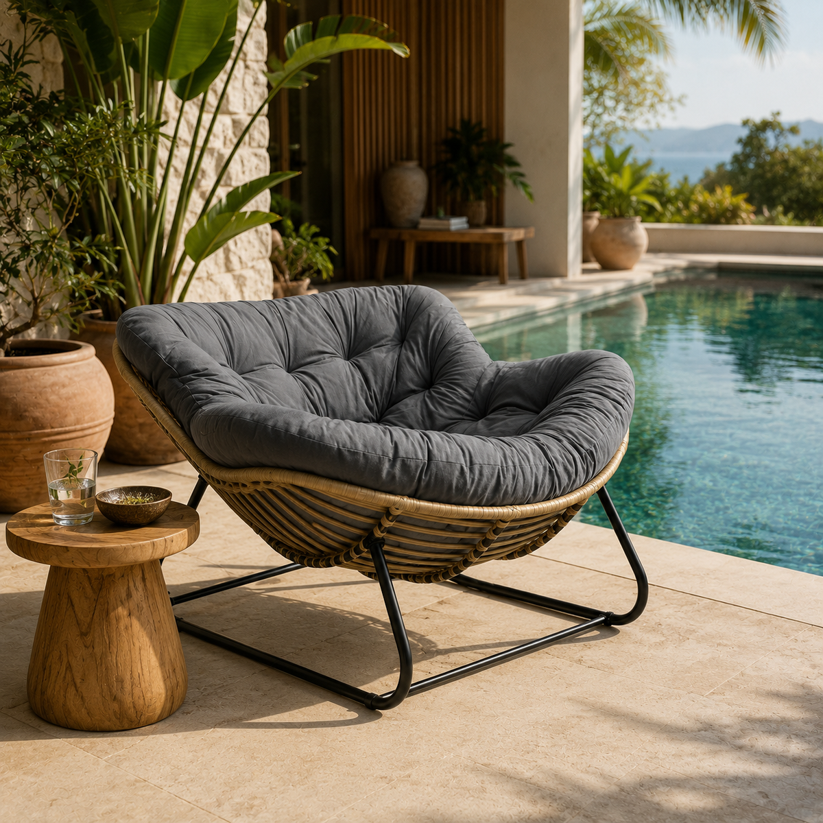 Chaise longue d'extérieur en osier toutes saisons