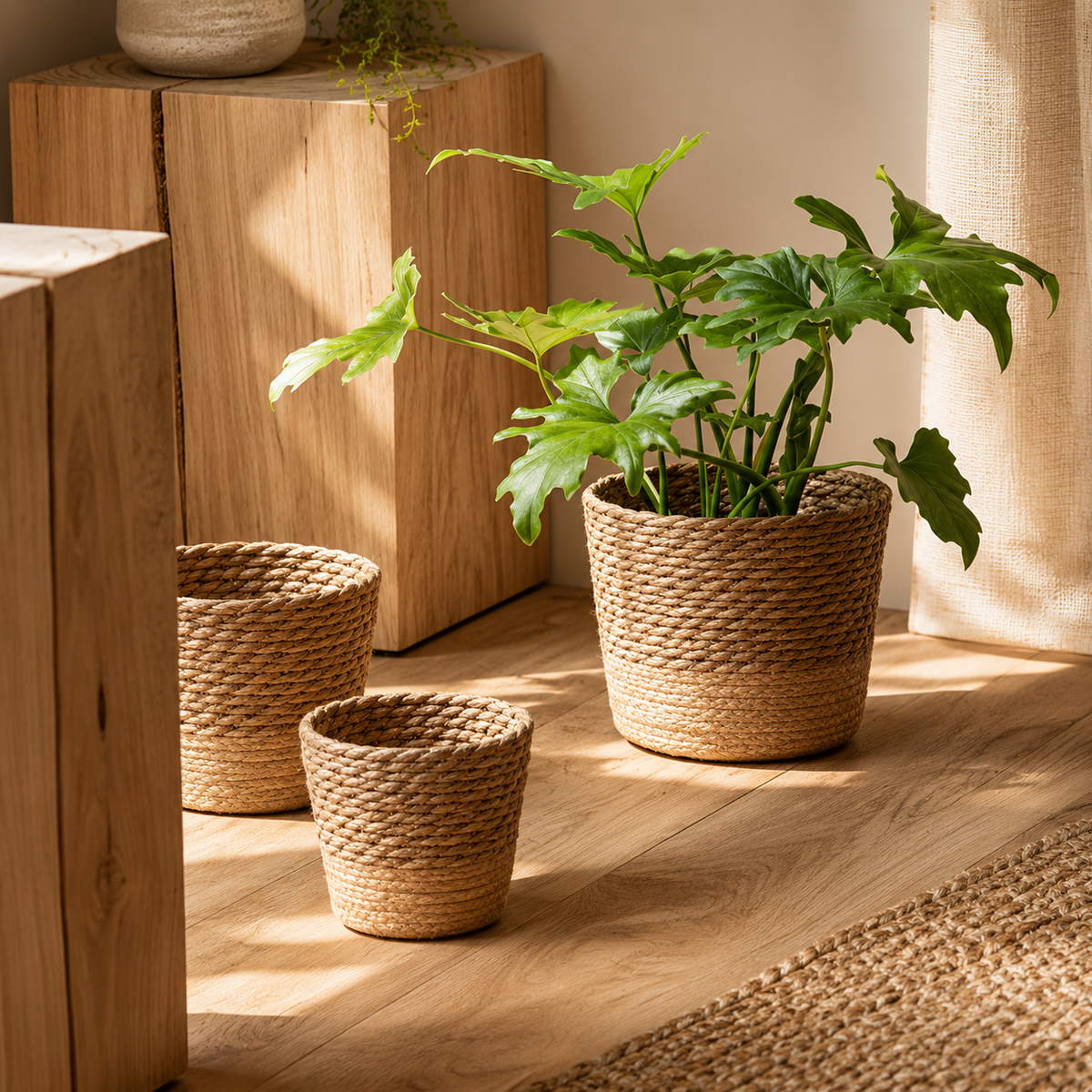 Lot de 2 cache-pots en osier tressé