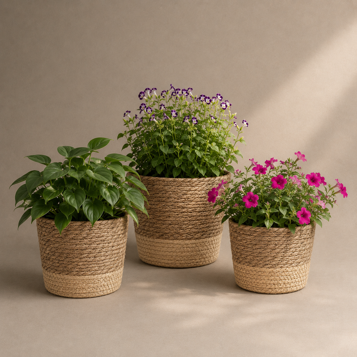 Lot de 3 cache-pots en osier tressé
