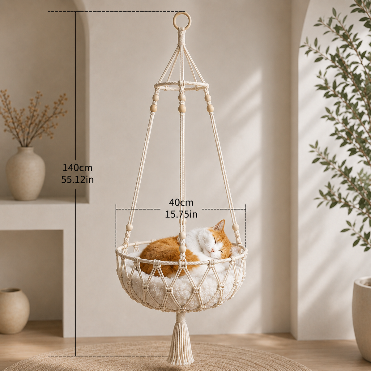 Panier suspendu pour chat en osier et coton tressé