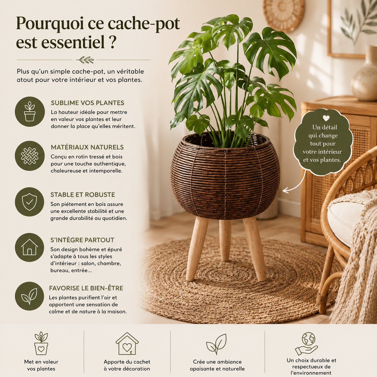 Cache-pot rond en osier