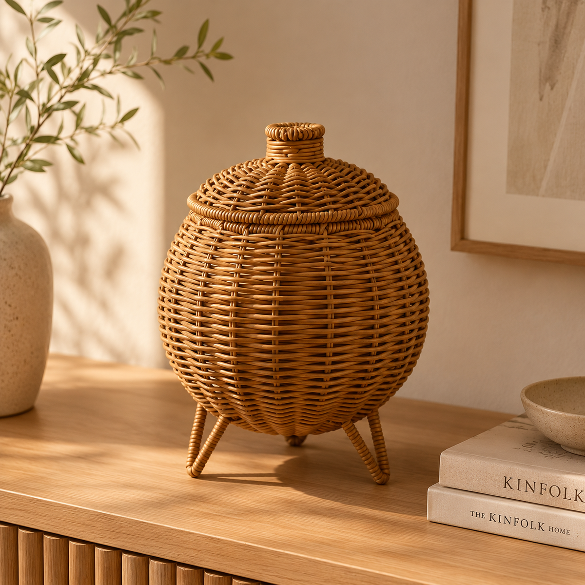 Panier de rangement à couvercle en osier style japonais