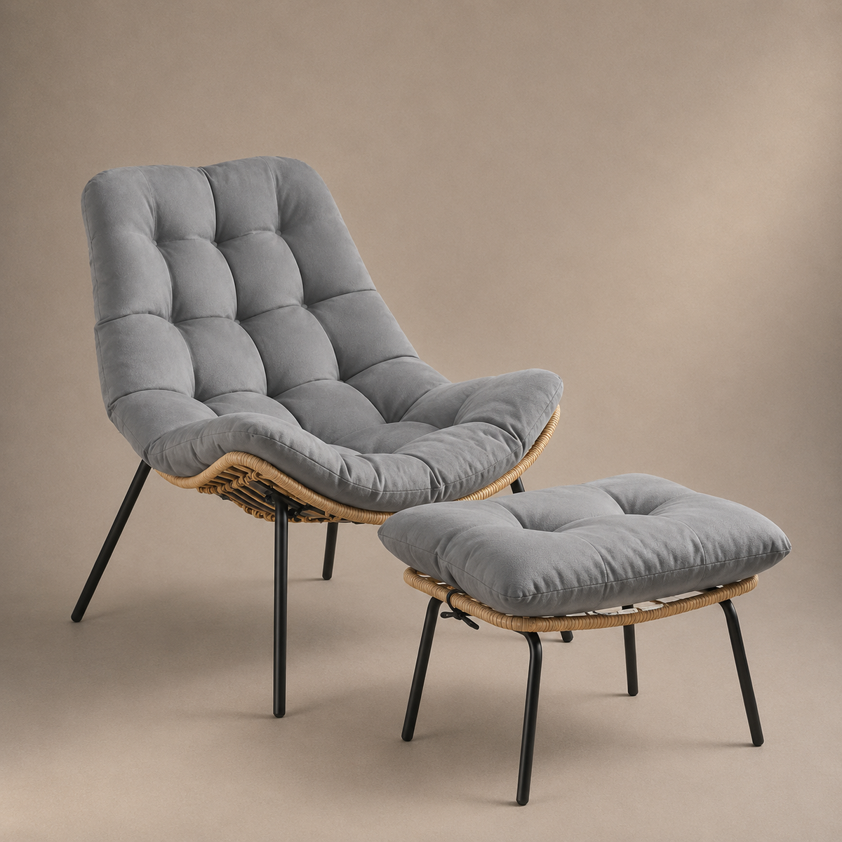 Fauteuil avec repose-pieds en osier naturel