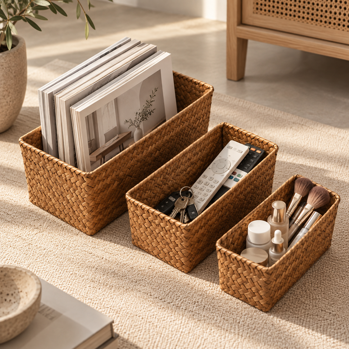Panier de rangement rectangulaire en osier tressé – vue 5