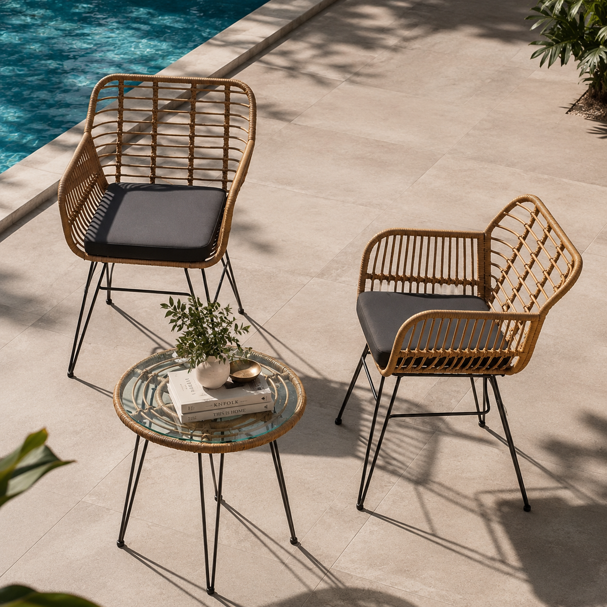 Ensemble bistro - 1 table + 2 chaises en osier – vue 2