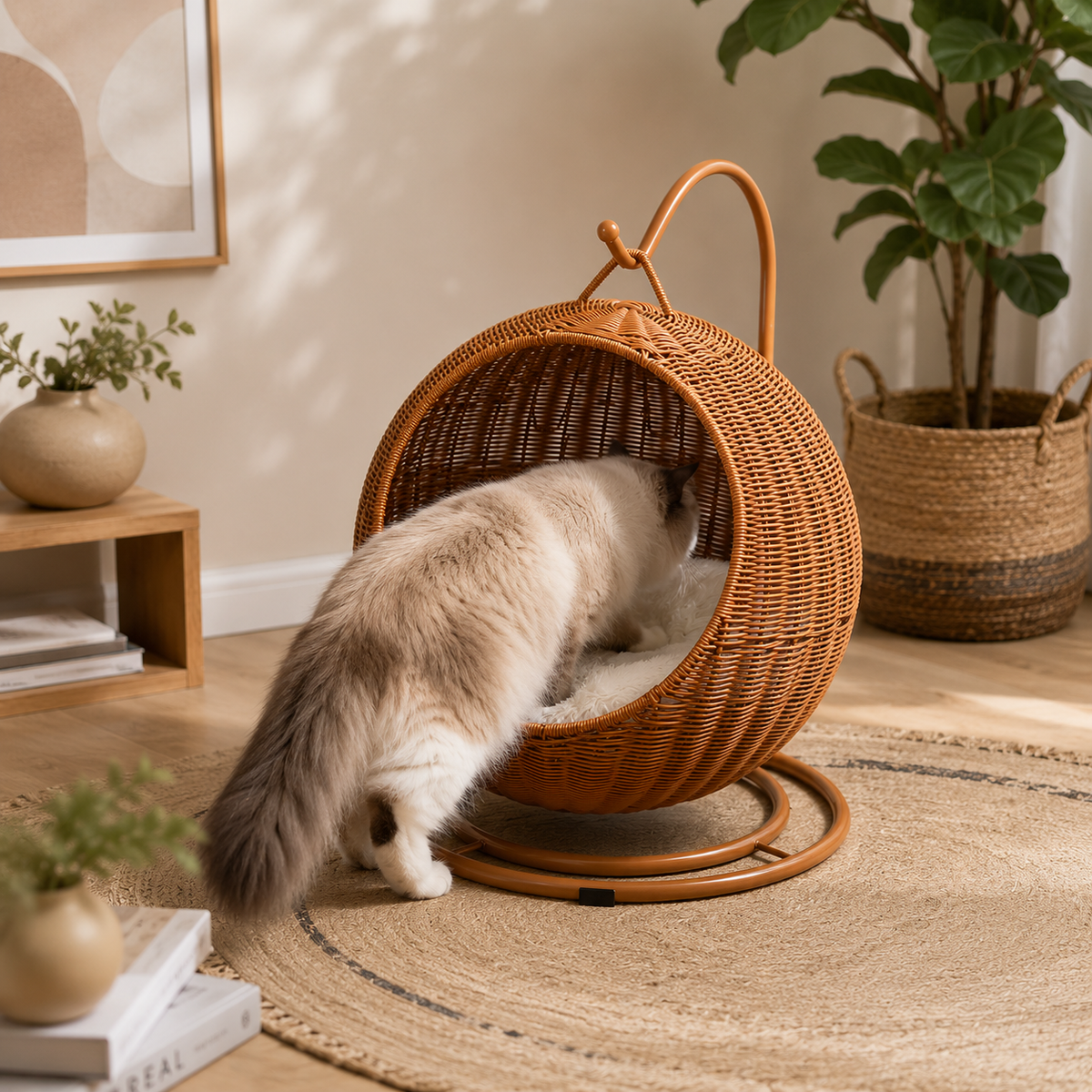 Panier pour chat suspendu en osier
