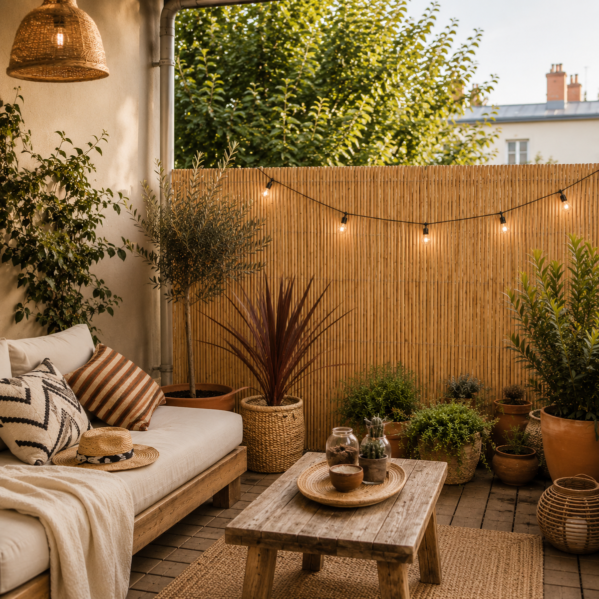 Canisse en osier naturelle H.1,6m x L.6m pour Balcon, Clôture, Terrasse, Pergolas