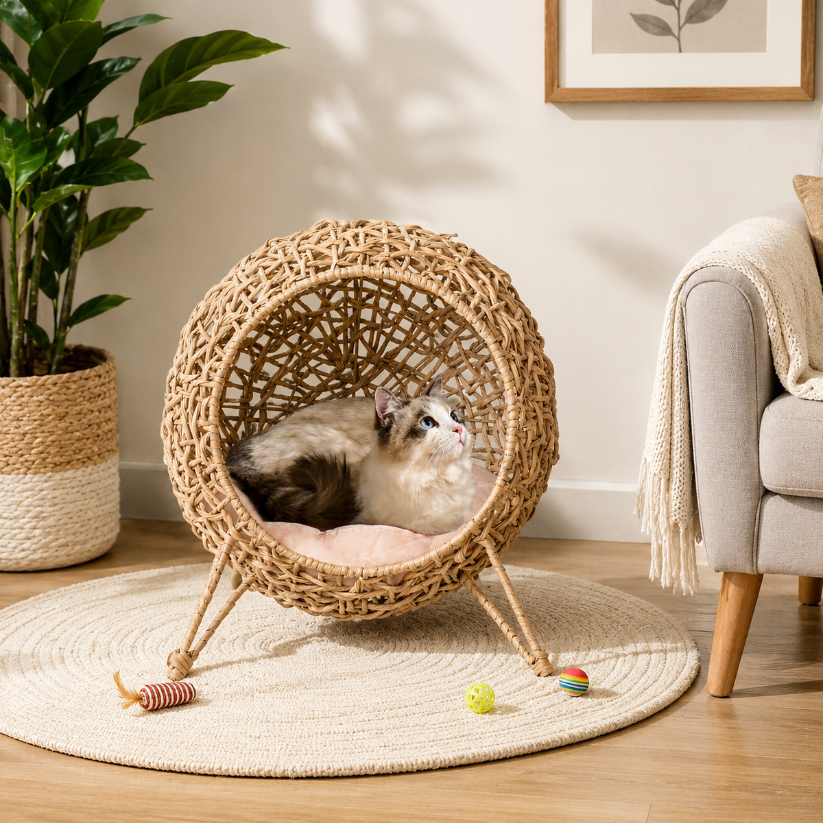 Panier pour chat en osier pieds surélevés