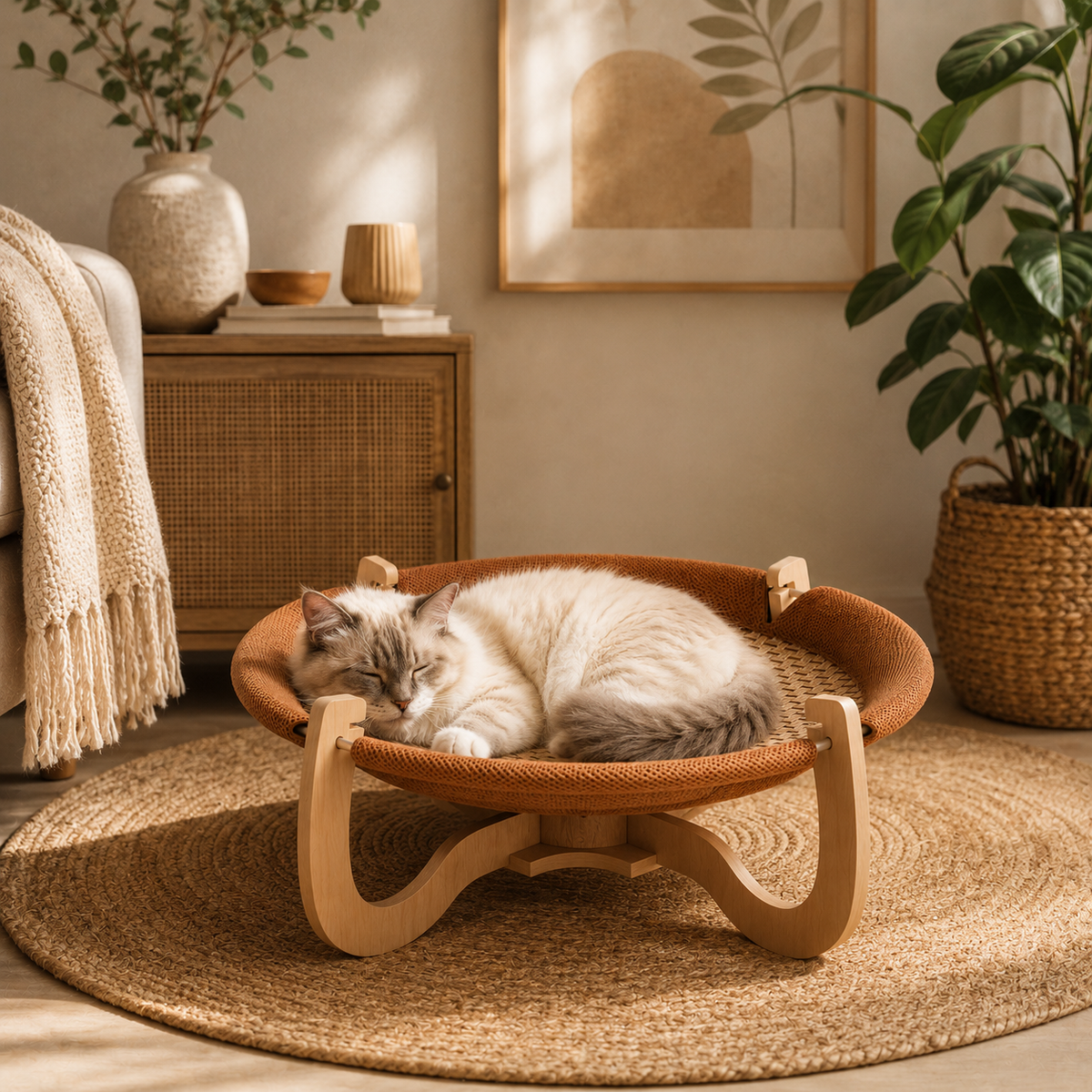 Panier rafraichissant pour chat en osier naturel