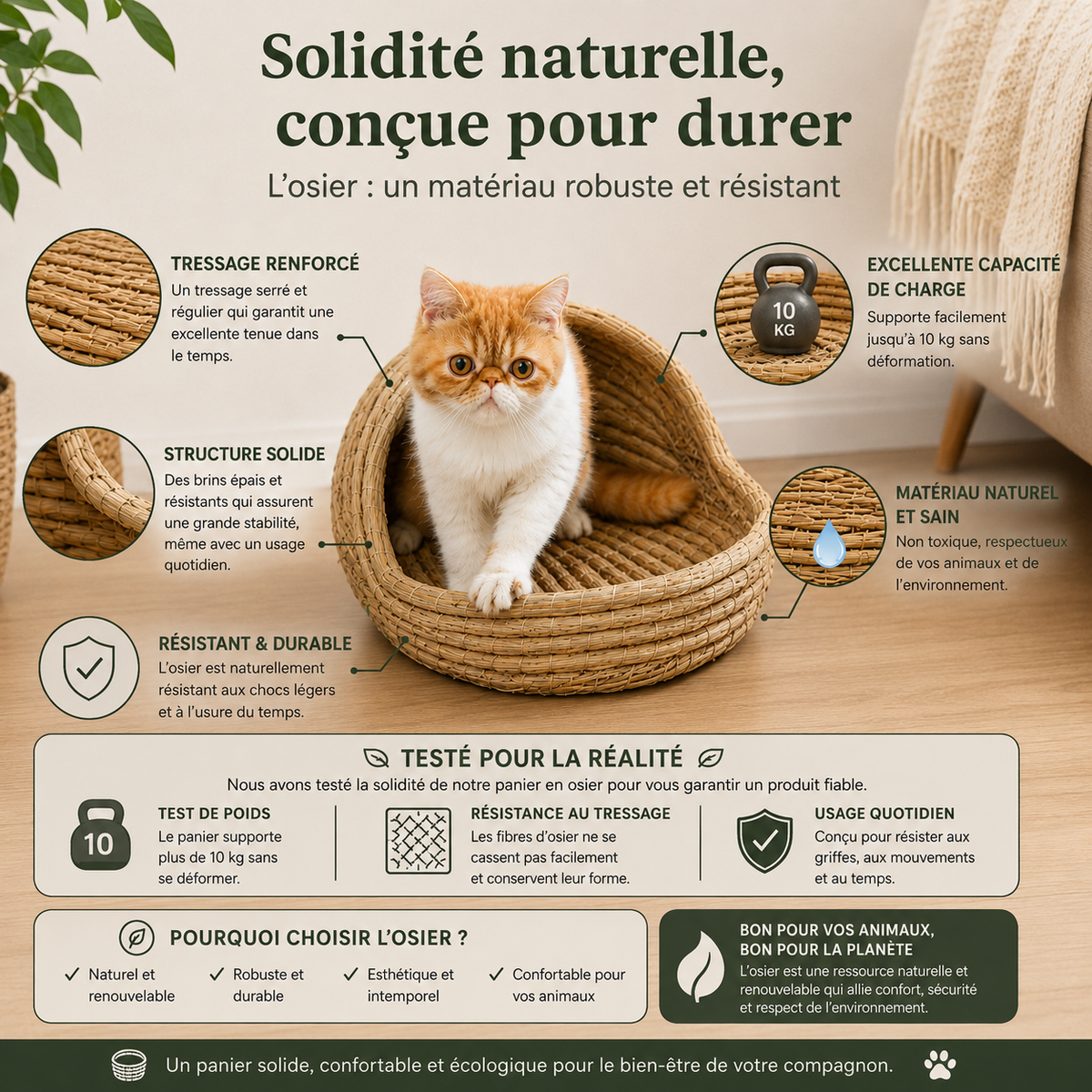 Panier pour petit chat en osier