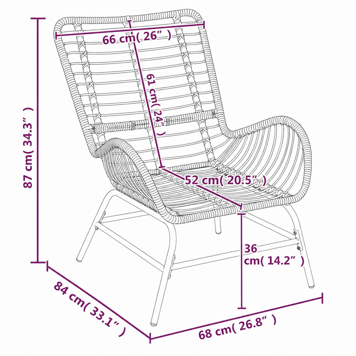 Fauteuil inclinable en osier & coussin matelassé – vue 6