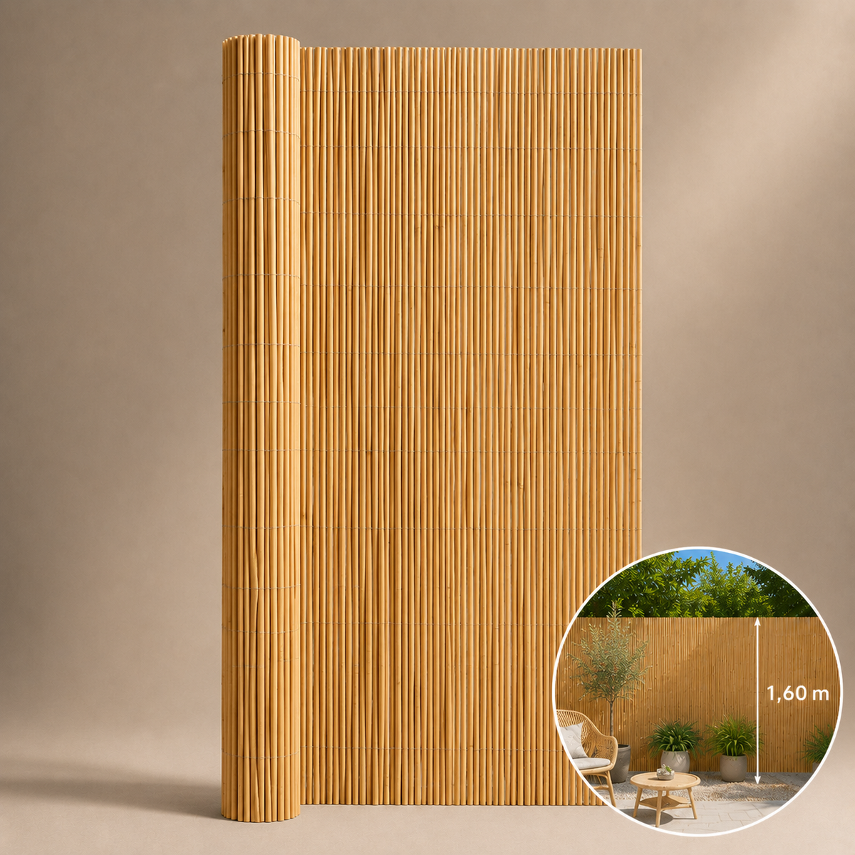 Canisse en osier naturelle H.1,6m x L.3m pour Balcon, Cloture, Terrasse, Pergolas
