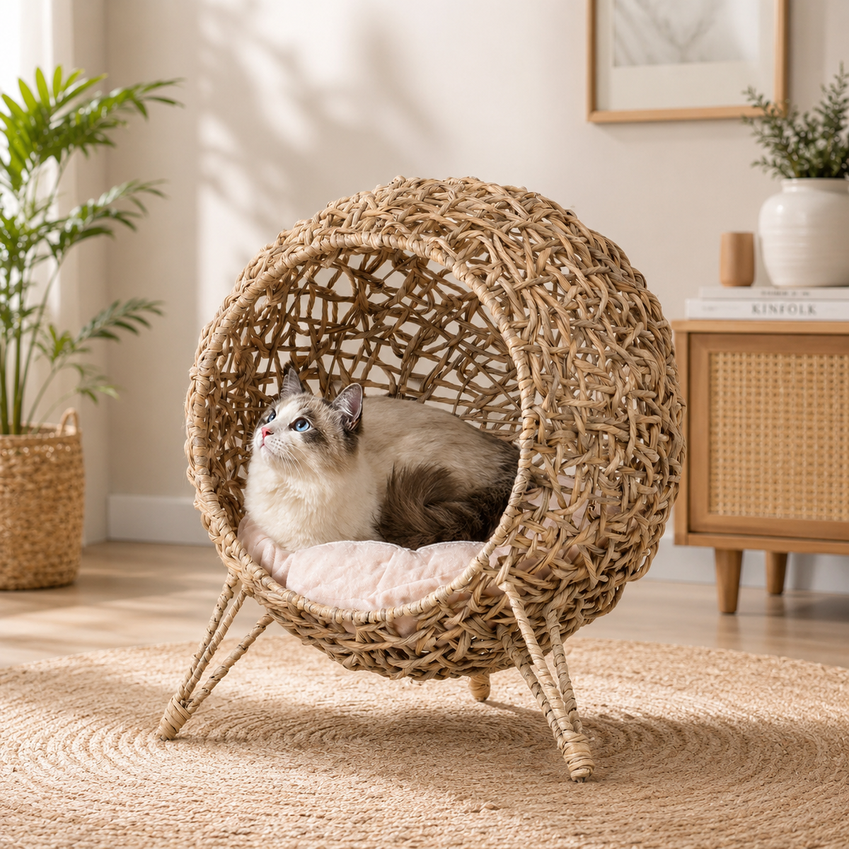 Panier pour chat en osier pieds surélevés