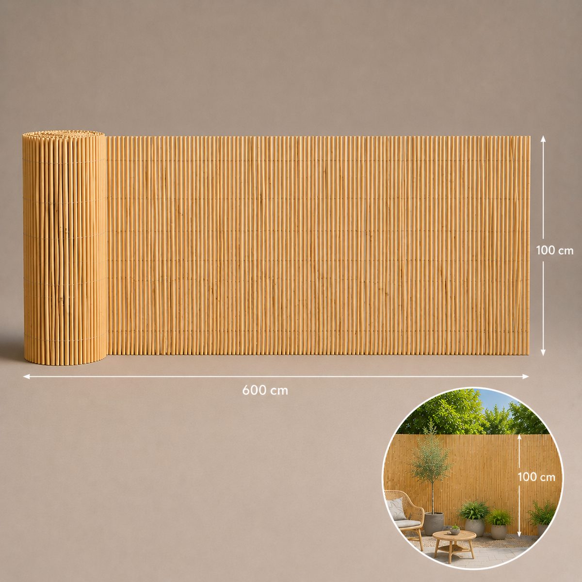 Canisse en osier naturelle H.1m x L.6m pour Balcon, Cloture, Terrasse, Pergolas