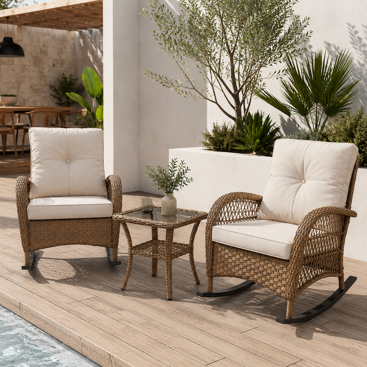Fauteuil d'extérieur en osier pour patio et piscine