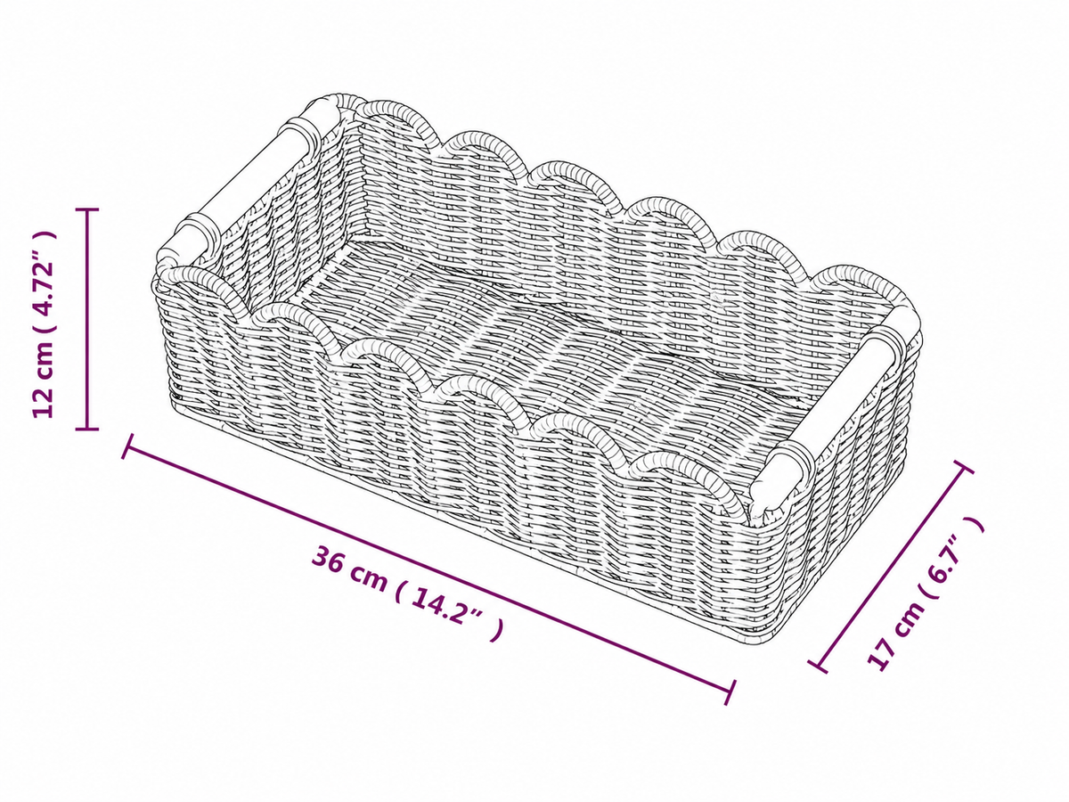 Panier rangement en osier a bord festonné