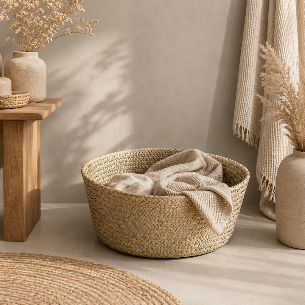 Panier à linge en osier seagrass