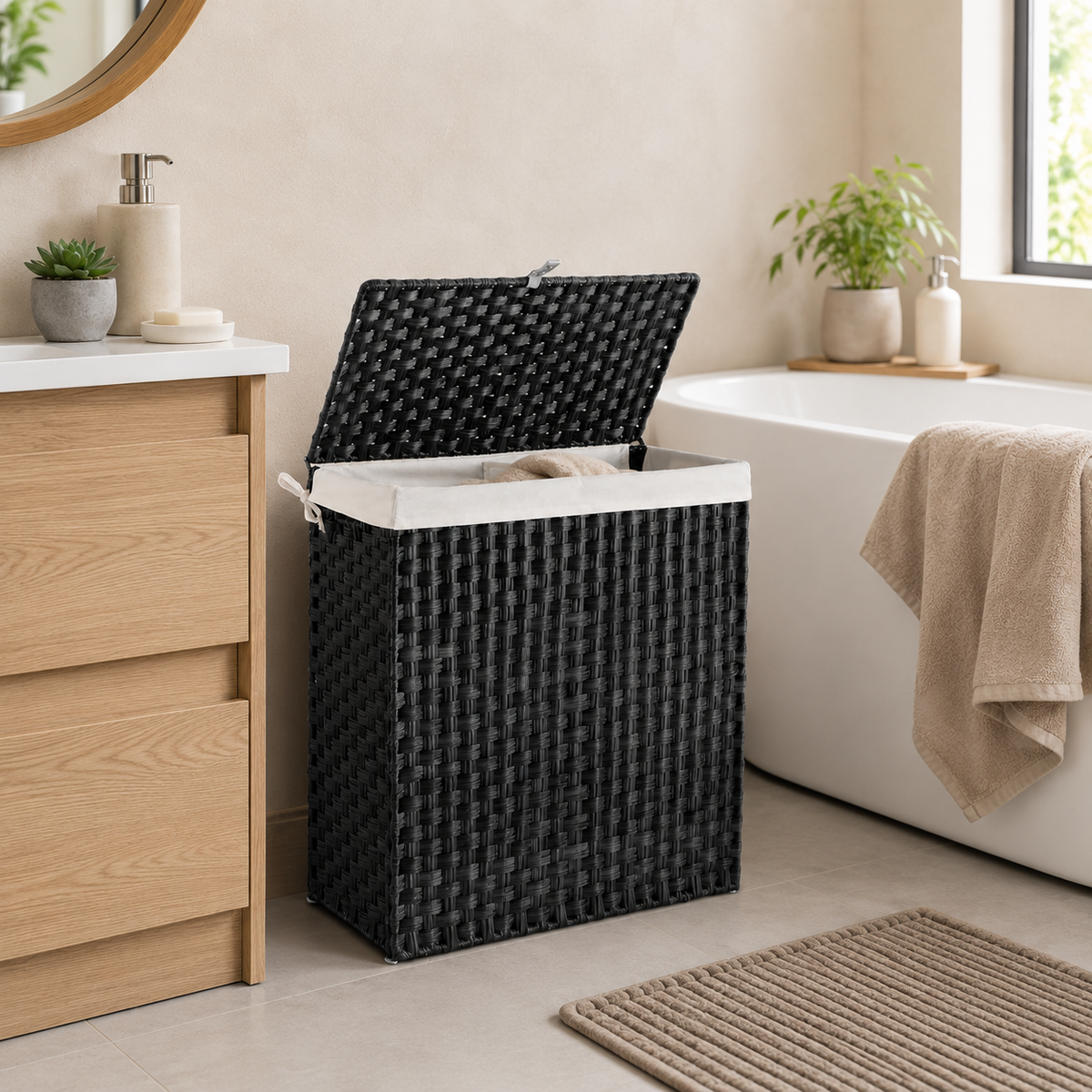 Panier à linge en osier à 2 compartiments