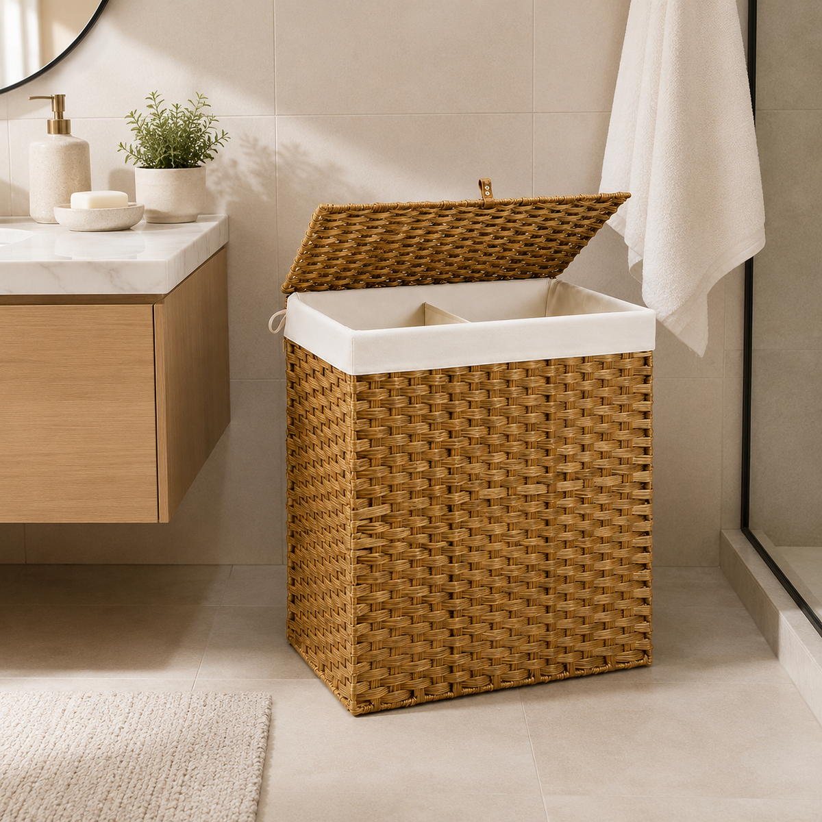 Panier à linge en osier à 2 compartiments
