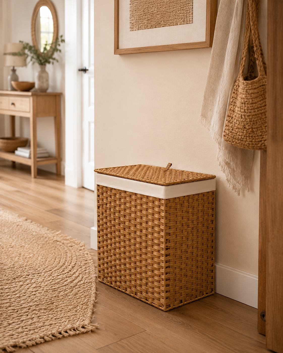 Panier à linge en osier à 2 compartiments
